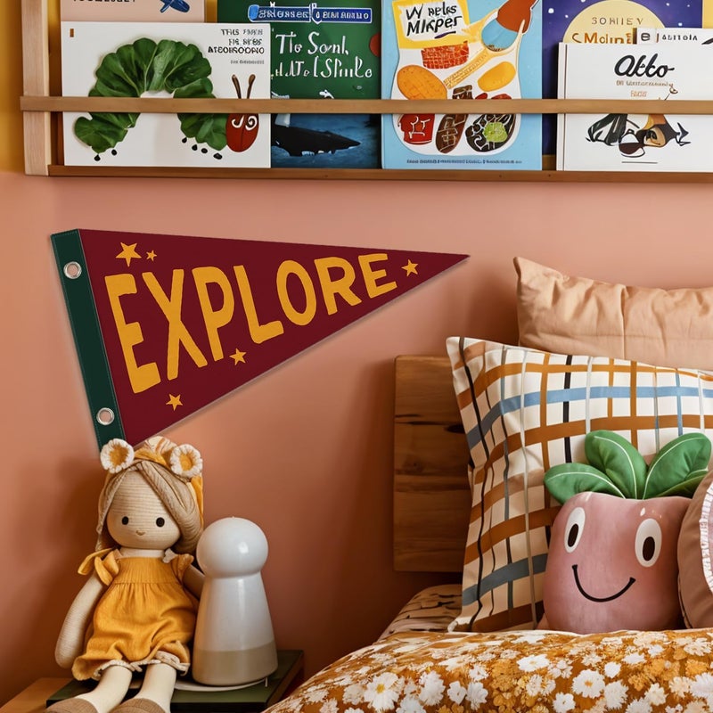 MOFUYU Boy Room Decor,Baby Boy Nursery Decor Wall Felt Pennants Banners Flags,Explore Adventure Camping Wall Hanging Decor for Kids Toddler Boys Nursery Room Bedroom Playroom 7.4x14 Inch - Image 4